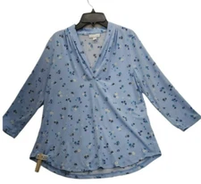 CHARTER CLUB CORE FASHION WOMENS BLOUSE V-NECK PM Floral BLUE    M520