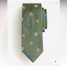 J Crew Ludlow 100 English Silk Tie Green Rugby Pattern Sports Suit USA NWT