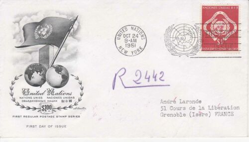 United Nations NY25 - Enveloppe 1er jour 1951 Airmail postage stamp séries 1$ - Photo 1/2