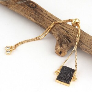 Authentic Wholesale Jewelry Sugar Druzy CZ Quartz Gold Plated Slider Lock Chain Bracelet