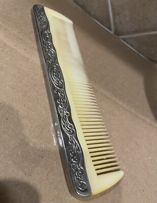 VTG 1970s Silver Plated Antique Vanity Set Comb Brush Metal Ivory