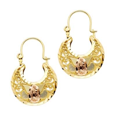 Korbohrringe Gold 14 Karat dreifarbig Gold Unsere Liebe Frau von Guadalupe