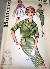  LOVELY VTG 1950s DRESS  JACKET BUTTERICK Sewing Pattern 12/32 FF
