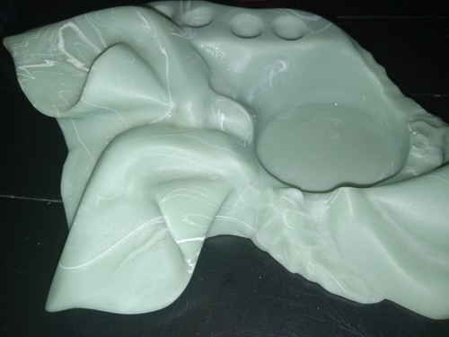 VTG Dina Soapstone Sea Foam Green Bath Decor Cup 4 Toothbrush Holder Calla Lily - Picture 5 of 6