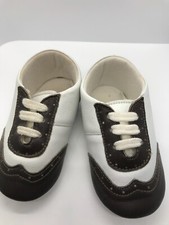 BABYWALKER Brown & White leather slip on Brogue baby shoes 16/17