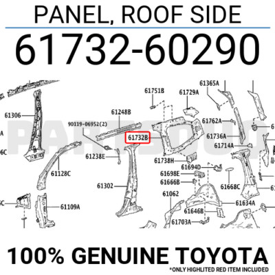クロス 6173260290 Genuine Toyota PANEL, ROOF SIDE 61732-60290 | eBay