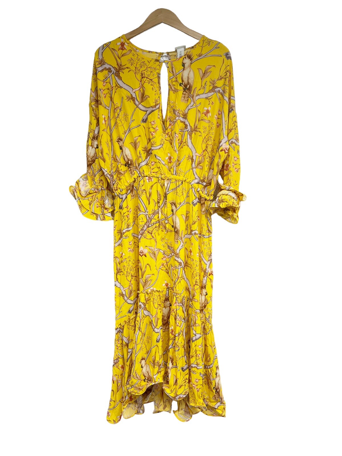 Johanna Ortiz x Hu0026M Women Floral Yellow Long Sleeve Hi-Low Midi Dress US  Size S | eBay