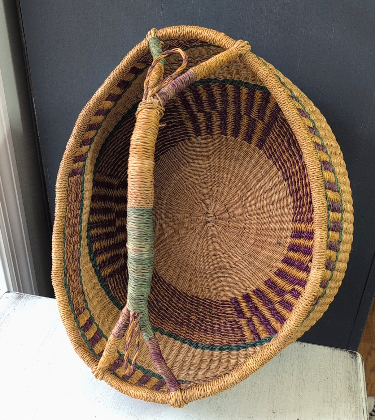 Large Vintage African Bolga Market Basket Handmade in Ghana 19" x 13"