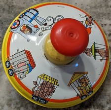 Vintage Tin metal Working Top, OHIO ART, CIRCUS TRAIN THEME