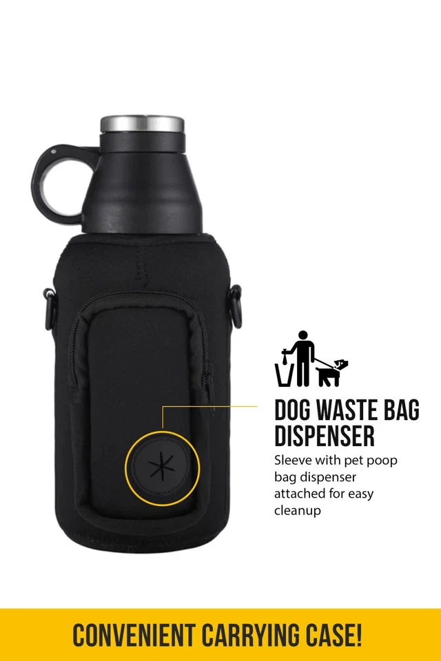 Dog Water Bottles Stainless Steel & Black Neoprene Case 32 oz - Image 3 of 4