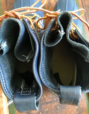 VTG LL BEAN BOOTS USA MAINE-MADE LEATHER NAVY BLUE DUCK  display picture 1