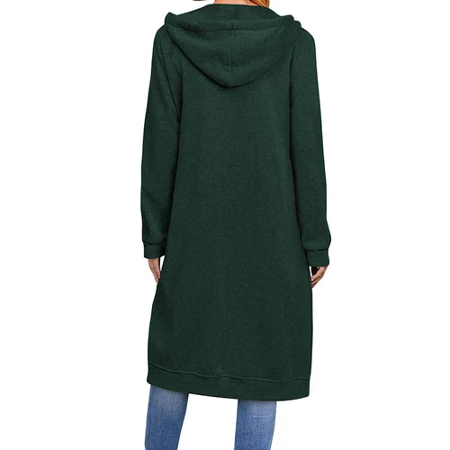 Damen Frauen langer Kapuzen Hoodie Reißverschluss Tasche Pullover Fleece Mantel Sweatshirt Tops - Bild 6 von 21