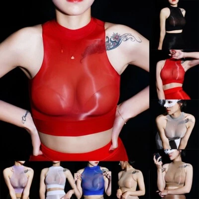 Sexy-Women Nylon Mesh Sheer Tank Crop Top Vest T-Shirt Blouse Tee Top,Newest - Image 1 of 4