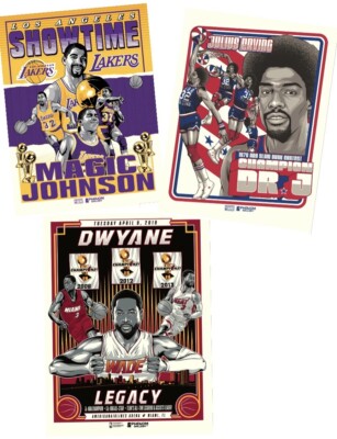 All 3 - Phenom Gallery Lakers Magic, Sixers Dr J, Heat Wade Serigraph