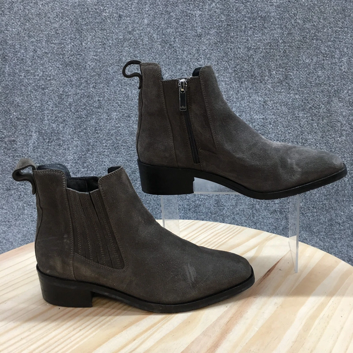Aquatalia Combat Ankle Boots men\'s 9 Gray Suede Block Heel Almond Toe Side Zip Aquatalia - Liv Black Tumbled Leather Elasticized Ankle Boot main image 2