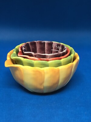 Pier One Ceramic Nesting Measuring Cups Flower Petals Vibrant Colors Set Of 4