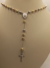 ROSARIO COLLANA LUNGA Y ARGENTO SFERE DIAMANTATE MM 6 CM 63-67 TRICOLORE GR. 16