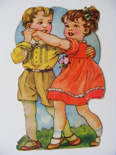 Glanzbild Oblate vintage Kinder Poesiealbum Sammlung alt Junge Mädchen Tanz