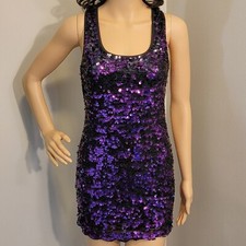 Twenty One Black & Purple Racerback Stretch Mini Sexy Sequins Dress Size M