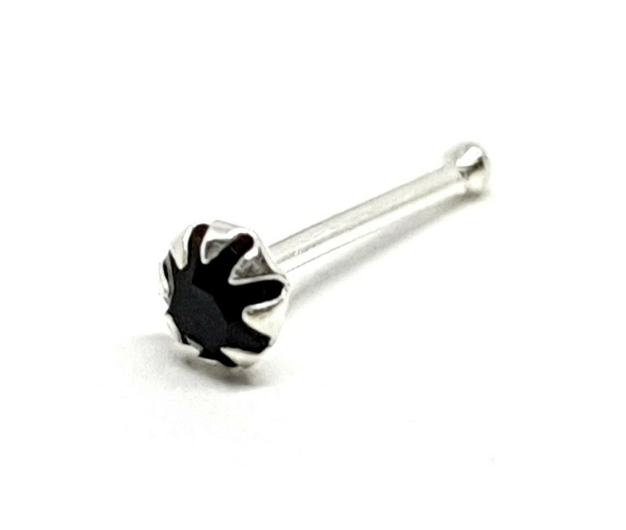 Nose Stud Tiny 2mm Round Black Tourmaline 22g (0.6mm ) 925 Silver Ball End Stud