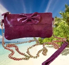 👠👛💜NALA RUSSO Suede Shoulder Handbag Wristlet Reptile Print Goldtone Chain