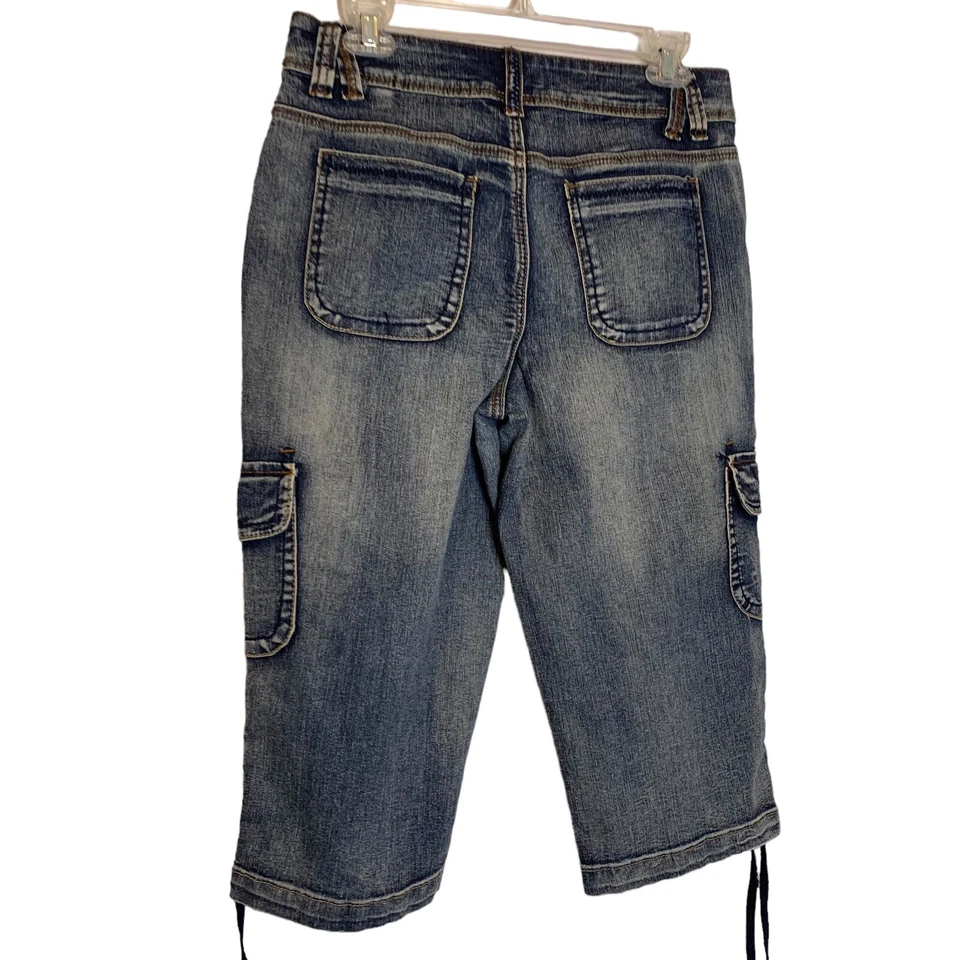 Shorts Cato Feminino 10 Beach Board Denim Cargo Capris Gravata Elástica na Bainha - Imagem 3 de 4