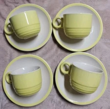 Epoch Cups & 4 Saucers Set Made In Korea Yellow & Beige Set For 4 Mint!