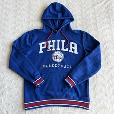 Philadelphia 76ers Hoodie Sweatshirt Mens Medium Blue Spell Out Basketball UNK