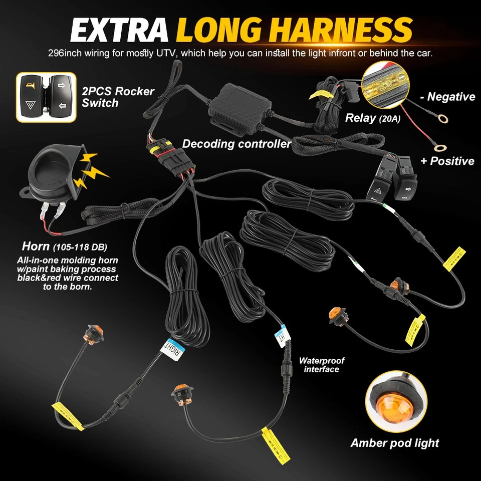 For CFMOTO Uforce 1000 XL 800 600 UTV LED Turn Signals + Horn Rocker Switch Kit - Image 3 of 4