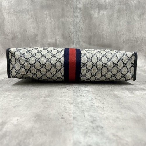 Gucci Tote Bag GG Supreme Sherry Line PVC Pelle Navy Usata Autentica Ottima GIAPPONE - Foto 5 di 24