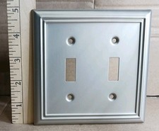 Two Gang Light Switch Plate Metal Brushed Nickel Raised Design