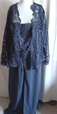 Mother of the Bride 3 Pc Pant Suit Lace  Chiffon Gown 26 Navy Blue New w/Tags