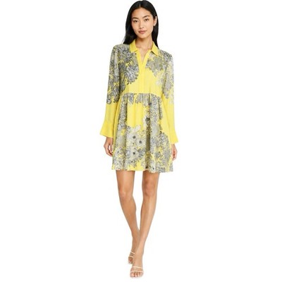 Sandro Paris Eytan Abstract Floral Long Sleeve Minimalist 100% Silk Dress Size 2