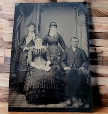 1800s Civil War Era Women Layered Dresses Man Vested Suit TinType Photo