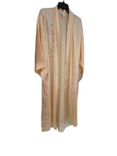 Natori Classics Kimono Robe Floral Embroidered Cream Medium Yellow Roses Vintage