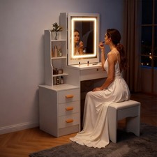 Makeup Vanity Desk with Drawers and LED Mirror
