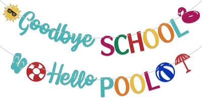Goodbye School Hello Pool Banner - Peace Out School Hello Summer Decor, Last Day