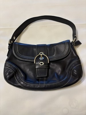 Coach SOHO Black Shoulder Bag Buckle Accent Silver Hardware Black Leather