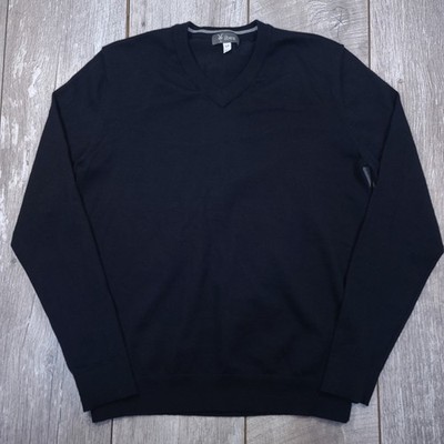 Ibex V-Neck Sweater Mens Small Navy Blue Merino Wool Blend Knit Pullover Top