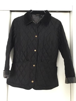 Barbour Womens Montrose Quilted Jacket Corduroy Collar US4/UK8 Black Rare Find 