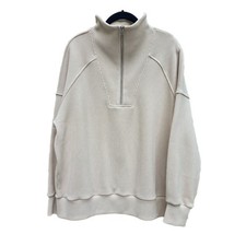 Varley Rhea Half Zip Sweat 2.0 Womens XL Ivory Ottoman Ribbed Pullover Anthro
