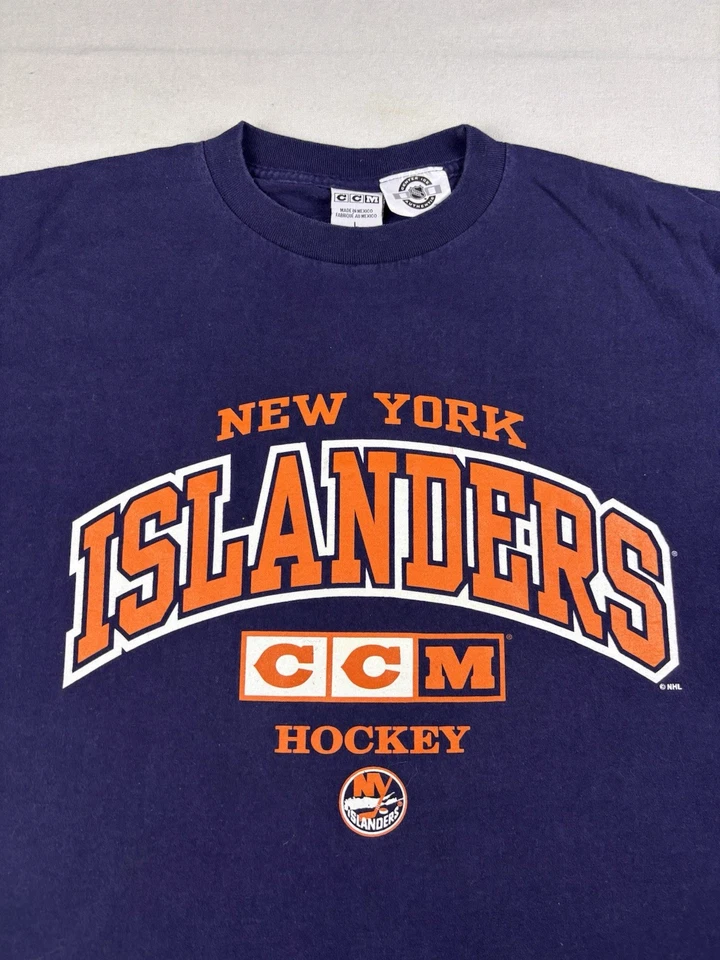 复古纽约岛民衬衫成人尺寸 L 短袖 CCM 曲棍球 NHL — 第 2/4 张图片