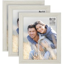 8x10 Picture Frames Almond White, 3 Pack Wood Grain Style, Wall Mount or Ta...