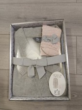 BNIP Primark Light Grey Luxury Waffle Robe & Knitted Socks Gift Set Size M 12-14