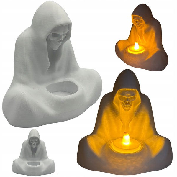Geist Figur Teelichthalter Led-Kerze Halloween Gespenst Weiß Dekofigur Kapuze-image