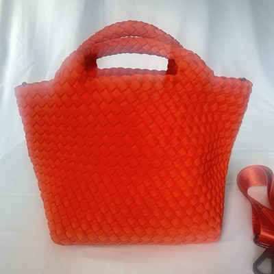 Naghedi St. Barths Orange Woven Neoprene Crossbody Adjustable Tote Bag 8 x 8 x 7