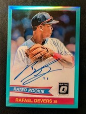 2018 Donruss Optic Rafael Devers Rated Rookie Retro 1984 Aqua Auto RC #/99