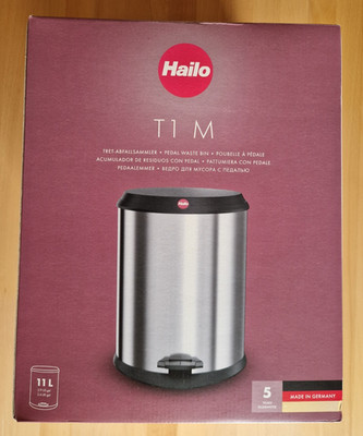 Hailo T1 M Tret-Abfalleimer Mülleimer AFS, rund 11 L, silber/schwarz, NEU in OVP