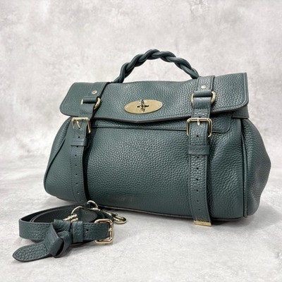Mulberry Alexa Green Leather 2way Shoulder Bag Auth