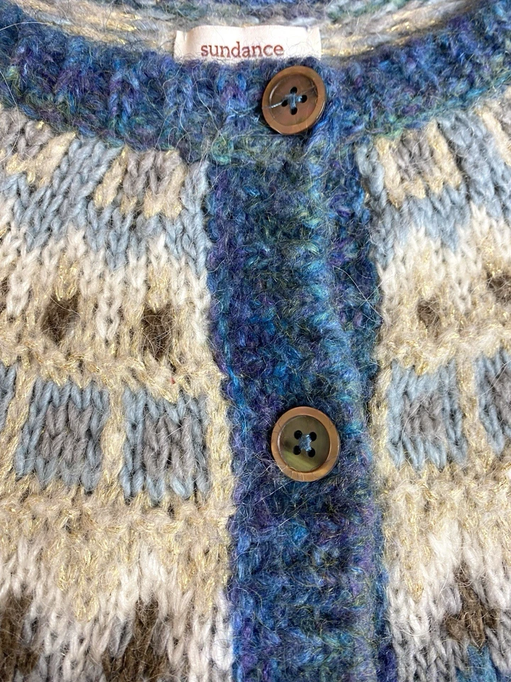Cárdigan Suéter Sundance Fair Isle Azul Multicolor Tejido Mezcla Lana M - L Foto 2 de 4